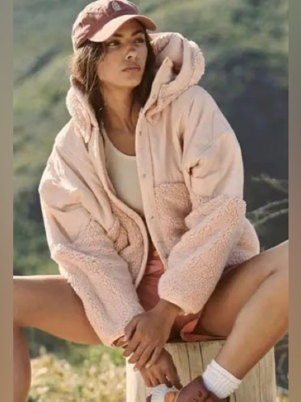 Free People X FP Movement Adventure Awaits Fleece Jacket in Peach Champagne